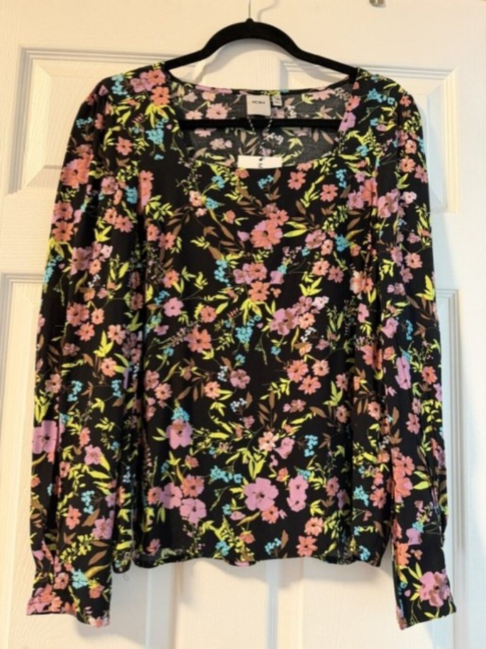 ICHI Long Sleeve Woven Shirt women's floral blouse top Size Small